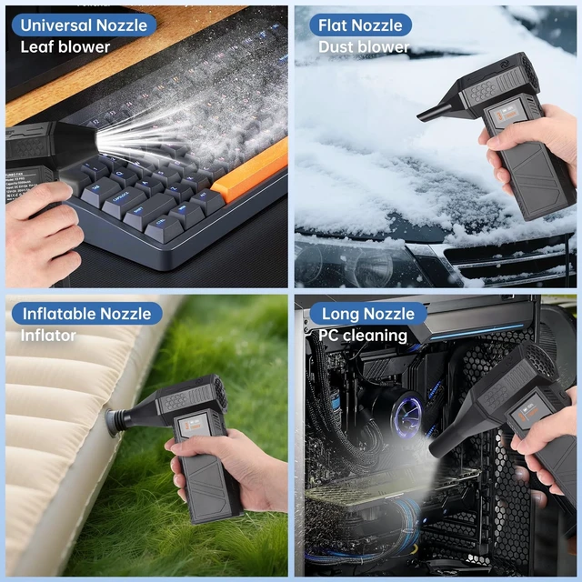 Alt view image 5 of 6 - Turbo Fan 70m/s Cordless Air Duster for Car PC Home Office Smart display shows speed & battery. 70m/s max, brushless motor. 4 nozzles, USB-C, phone charger. For car, PC, home, office