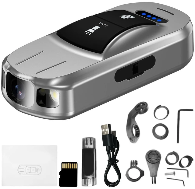 Main image of Bike Camera Front & Rear with Gravity Anti-Shake 7H Loop Recording Waterproof Action Cam for Cycling Safety Evidence, 2000mAh Mini Pocket Video Recorder with One-Button Recording (Silver)