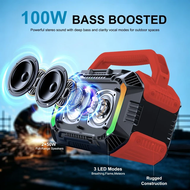Alt view image 2 of 7 - Speakers Bluetooth Wireless, 100W Portable Bluetooth Speaker with Bass, IPX7 Waterproof & Floatable, 20H Playtime, RGB Light, Loud Speakers with TWS for Work, Outdoor, Garage (L-Red)