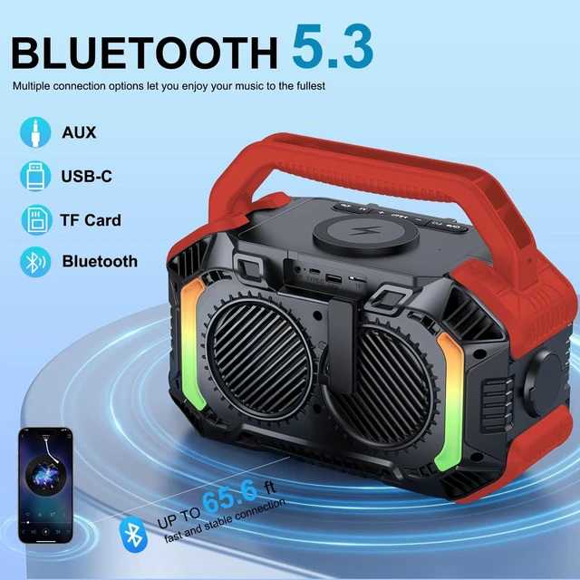 Alt view image 3 of 7 - Speakers Bluetooth Wireless, 100W Portable Bluetooth Speaker with Bass, IPX7 Waterproof & Floatable, 20H Playtime, RGB Light, Loud Speakers with TWS for Work, Outdoor, Garage (L-Red)