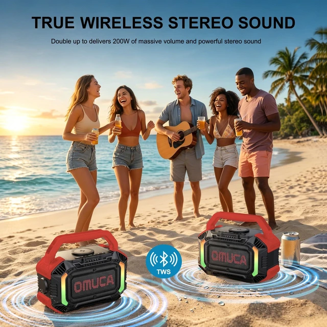 Alt view image 6 of 7 - Speakers Bluetooth Wireless, 100W Portable Bluetooth Speaker with Bass, IPX7 Waterproof & Floatable, 20H Playtime, RGB Light, Loud Speakers with TWS for Work, Outdoor, Garage (L-Red)