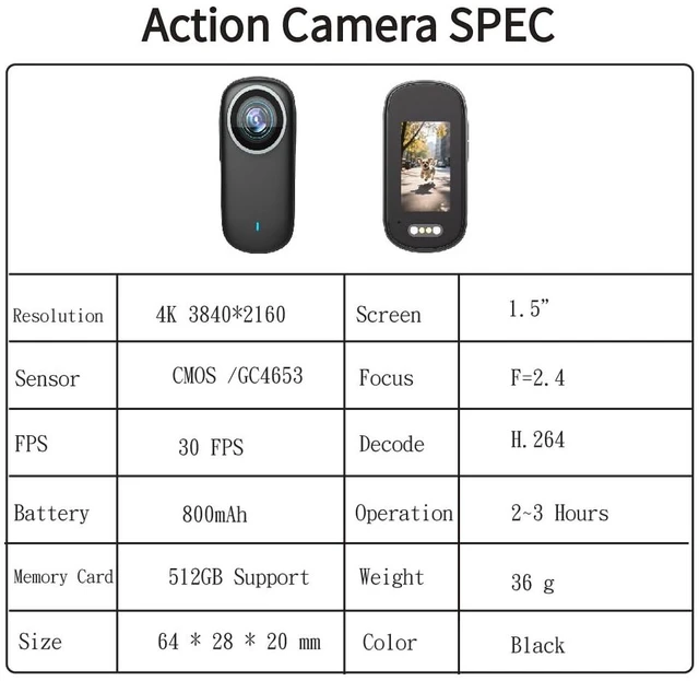 Alt view image 7 of 7 - 4K Mini Action Camera, with 1.5" Screen Included 64GB, with 360°Rotatable Clip & Magnetic Clip, 180 Minutes for Recording, IP65, Traveling, Pet Walking and Outdoors Activities JS-10B-A