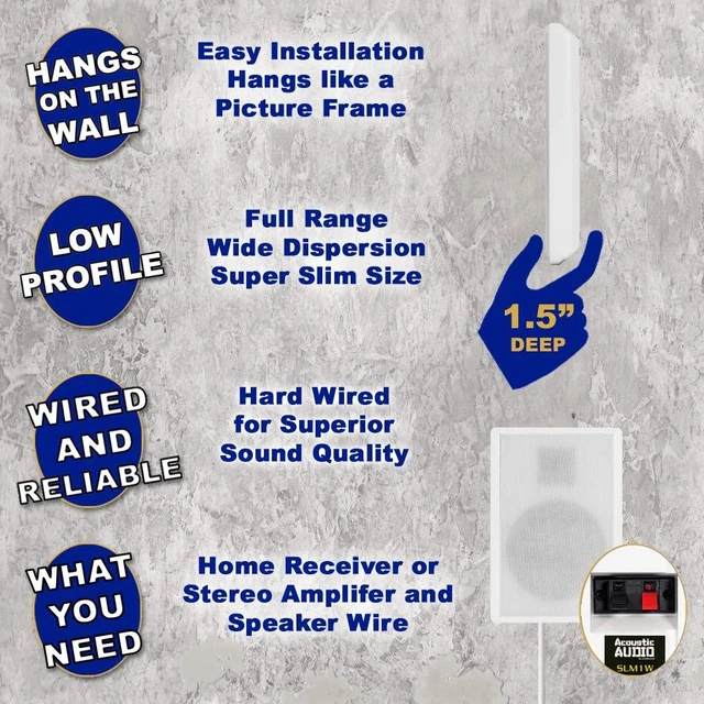 Alt view image 2 of 7 - SLM1W Mountable On Wall Slim Speakers Home Theater Wired Pair Pack, White