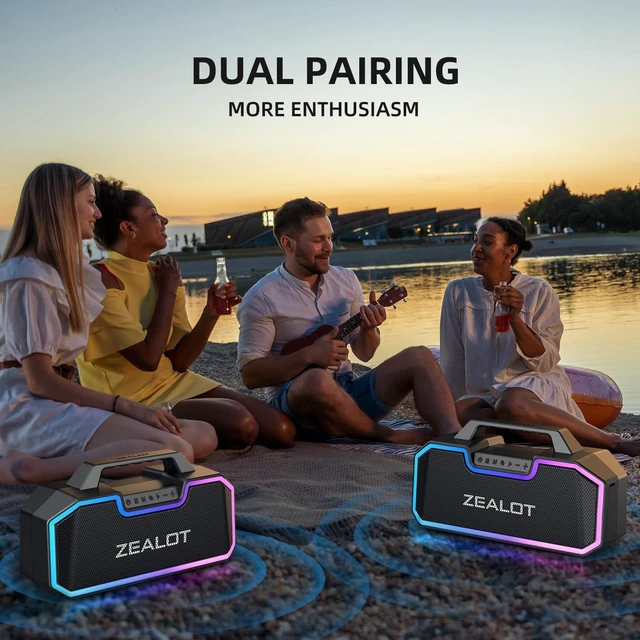 Alt view image 7 of 7 - Bluetooth Speakers, 80W Speakers Bluetooth Wireless with Dual Paring, Bluetooth Speaker with 14,400MAh Big Battery,50H Playtime,Stereo,Party, Beach Portable Speaker (Dark Black) (Dark Black)