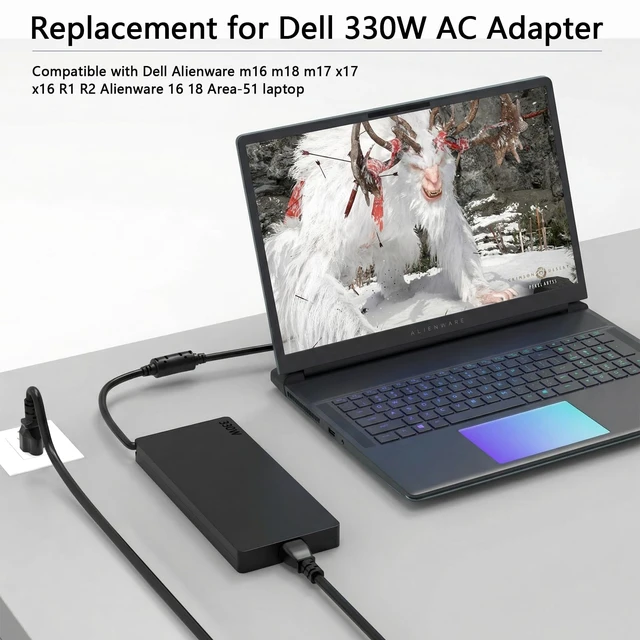 Alt view image 3 of 7 - 330W Laptop Charger 7.4mm 19.5V 16.92A Replacement for Dell Alienware for Dell Alienware M18 M16 R2 R1 X16 X17 X51, Area-51m G15 G16 5530 7630 7620 DA330PM190 LA330PM190, Gaming Laptop Charger