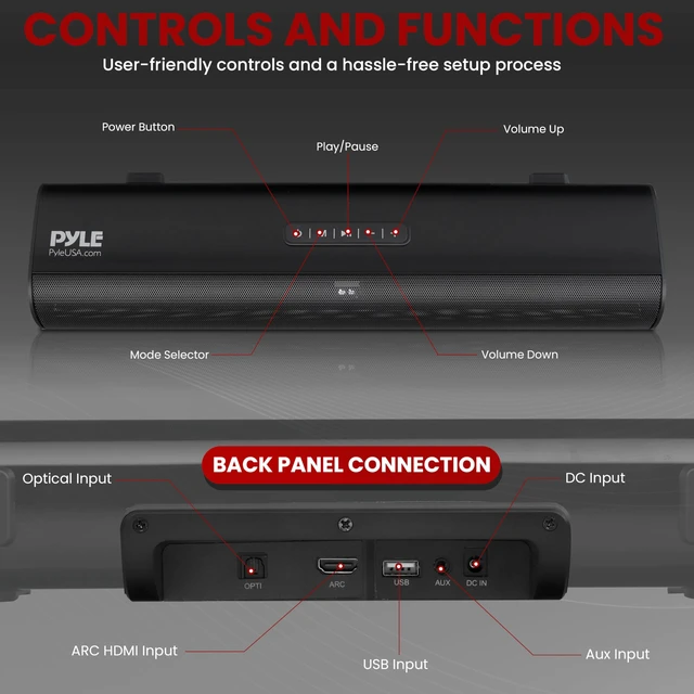 Alt view image 2 of 7 - 2-Channel Tabletop Soundbar Digital Speaker System - Digital Amplifier with DSP Streaming Tabletop Stand Mount TV Digital System with AUX/Optical In/USB In/HDMI (ARC), LED Display