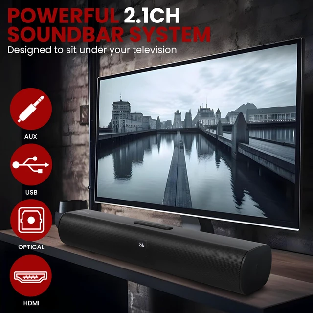 Alt view image 3 of 7 - 2-Channel Tabletop Soundbar Digital Speaker System - Digital Amplifier with DSP Streaming Tabletop Stand Mount TV Digital System with AUX/Optical In/USB In/HDMI (ARC), LED Display