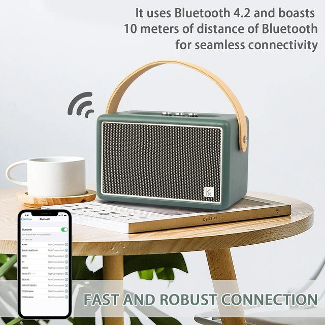 Alt view image 3 of 7 - Vintage Green Bluetooth Speaker, Vintage Home Decor Retro Knobs, Bluetooth 5.1, 20H Battery Life, Portable, Powerful Sound, with Subwoofer, APP Control