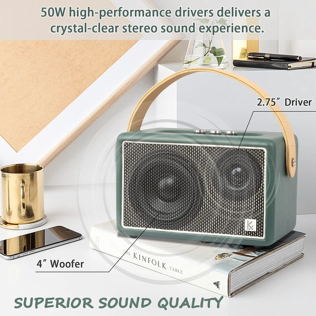 Alt view image 2 of 7 - Vintage Green Bluetooth Speaker, Vintage Home Decor Retro Knobs, Bluetooth 5.1, 20H Battery Life, Portable, Powerful Sound, with Subwoofer, APP Control