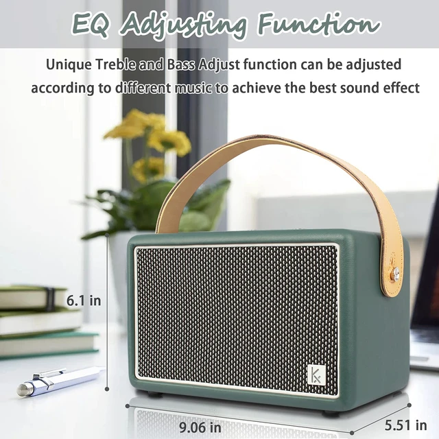 Alt view image 6 of 7 - Vintage Green Bluetooth Speaker, Vintage Home Decor Retro Knobs, Bluetooth 5.1, 20H Battery Life, Portable, Powerful Sound, with Subwoofer, APP Control
