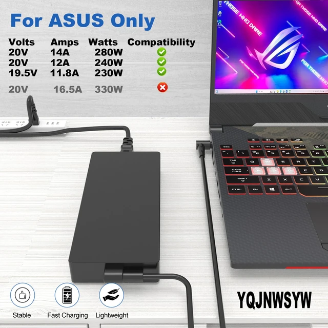 Alt view image 3 of 6 - New 280W 20V 14A AC Adapter for ASUS ROG Strix Scar 17 16 15 Power Supply ROG Strix G16 G17 G18 G15 G614 G713 G513 G814 Laptop Charger