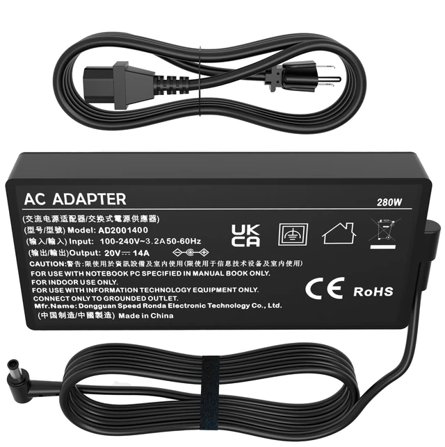 Alt view image 6 of 6 - New 280W 20V 14A AC Adapter for ASUS ROG Strix Scar 17 16 15 Power Supply ROG Strix G16 G17 G18 G15 G614 G713 G513 G814 Laptop Charger