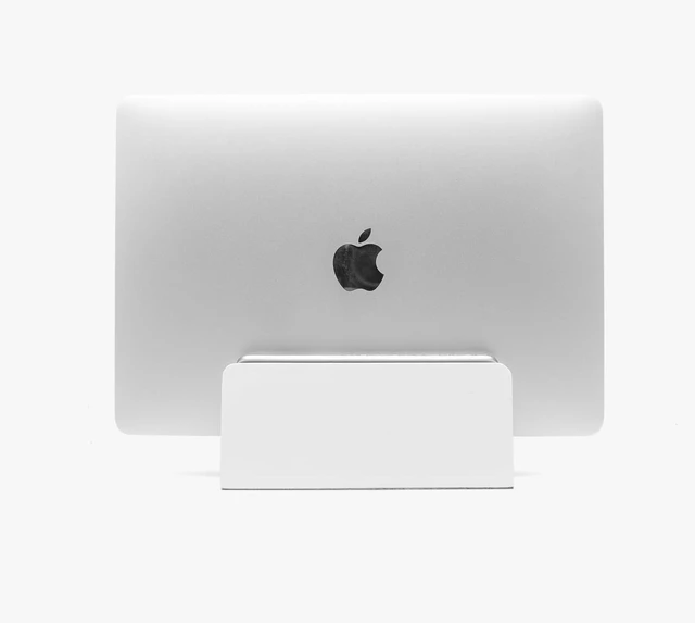 Main image of Verical Laptop Stand MacBook Walnut Wood Dual Laptop Vertical Setup Holder Stand (Matte White, Single Slot Adjustable)