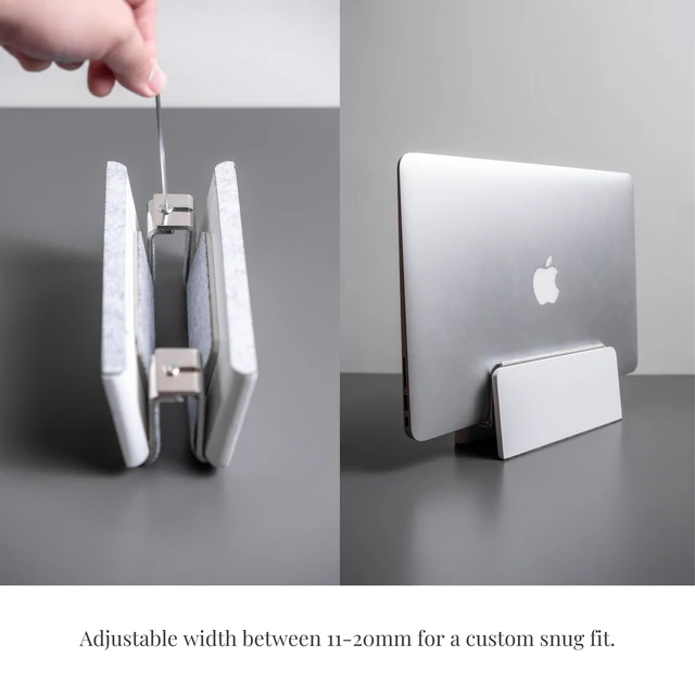 Alt view image 6 of 7 - Verical Laptop Stand MacBook Walnut Wood Dual Laptop Vertical Setup Holder Stand (Matte White, Single Slot Adjustable)
