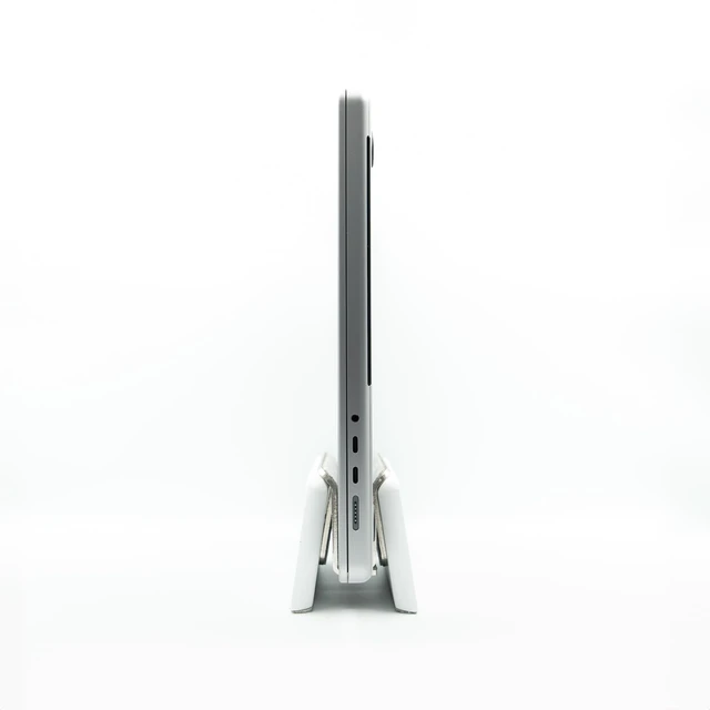 Alt view image 7 of 7 - Verical Laptop Stand MacBook Walnut Wood Dual Laptop Vertical Setup Holder Stand (Matte White, Single Slot Adjustable)