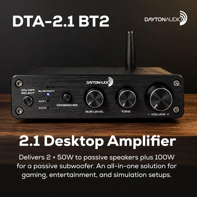Alt view image 2 of 7 - DTA-2.1BT2 Bluetooth 5.0 Stereo Audio 2.1 Channel Amplifier Receiver Mini Hi-Fi Class D Integrated Amp 2.1 CH for Home Speakers 100W and 100W Sub Output