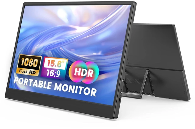 Main image of Portable Monitor, 15.6 Inch 1080P FHD IPS Screen Extender - Black Portable Monitor for Laptop with Kickstand, Ultra-Slim Second Screen with USB-C, Mini HDMI