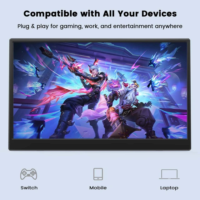 Alt view image 6 of 7 - Portable Monitor, 15.6 Inch 1080P FHD IPS Screen Extender - Black Portable Monitor for Laptop with Kickstand, Ultra-Slim Second Screen with USB-C, Mini HDMI