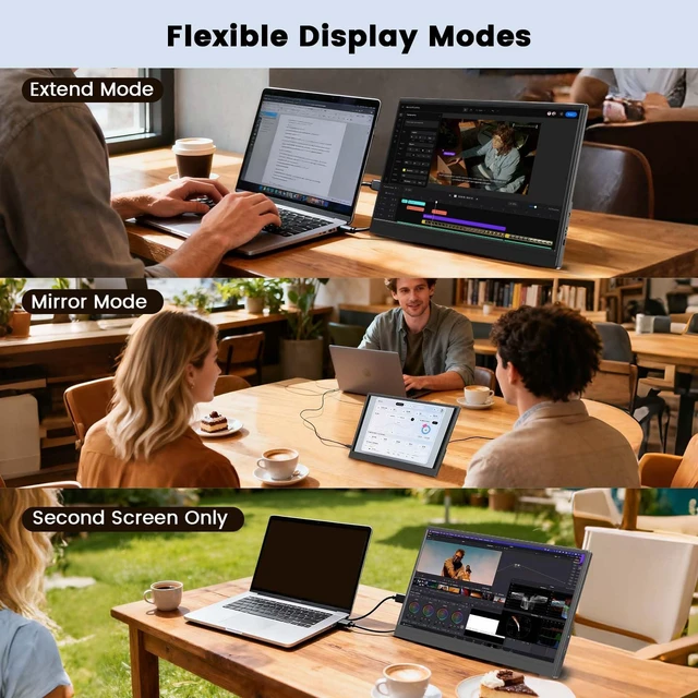 Alt view image 7 of 7 - Portable Monitor, 15.6 Inch 1080P FHD IPS Screen Extender - Black Portable Monitor for Laptop with Kickstand, Ultra-Slim Second Screen with USB-C, Mini HDMI