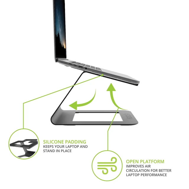 Alt view image 2 of 7 - LE1 Ergonomic Universal Riser Laptop Stand - Works with Most 11 to 16 Laptops - Included Velcro Straps Route Cables Along Stand