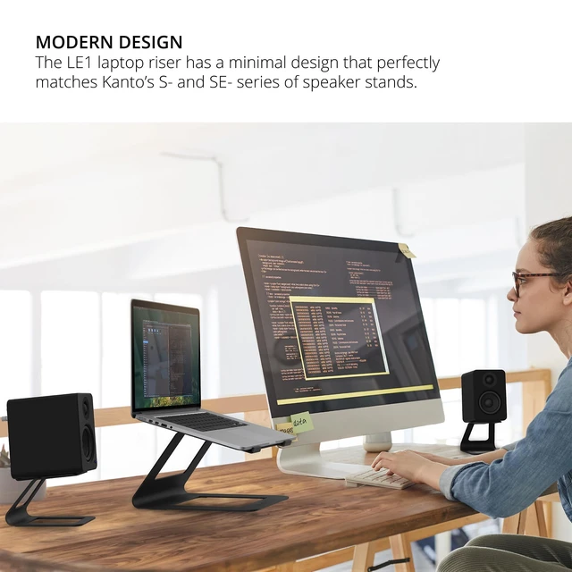 Alt view image 6 of 7 - LE1 Ergonomic Universal Riser Laptop Stand - Works with Most 11 to 16 Laptops - Included Velcro Straps Route Cables Along Stand