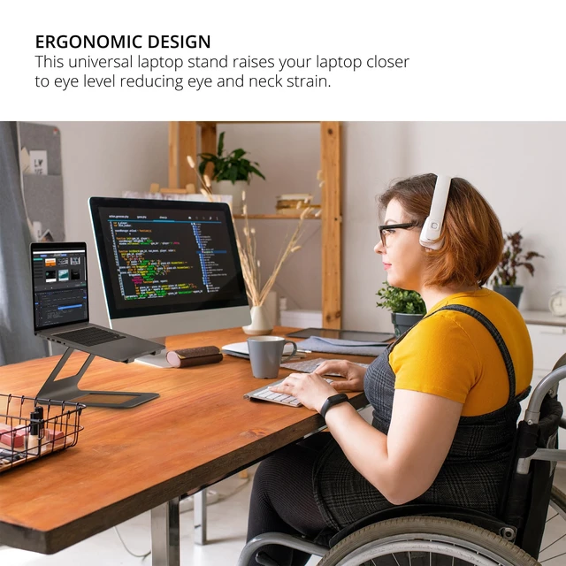 Alt view image 7 of 7 - LE1 Ergonomic Universal Riser Laptop Stand - Works with Most 11 to 16 Laptops - Included Velcro Straps Route Cables Along Stand