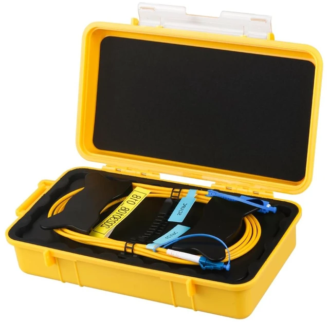 Main image of 1000m SC/UPC-LC/UPC OTDR Launch Cable Box SM 9/125, dead zone eliminator for OTDR testing, 0.5dB/km loss, rugged waterproof case, SC/UPC to LC/UPC