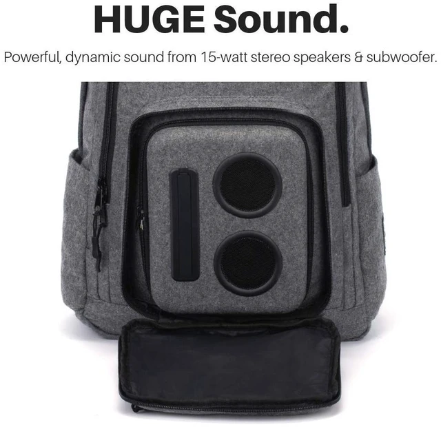 Alt view image 2 of 7 - Business Bluetooth Speaker Backpack with 20-Watt Speakers & Subwoofer for Parties/Festivals/Beach. Works with iPhone & Android (Gray)