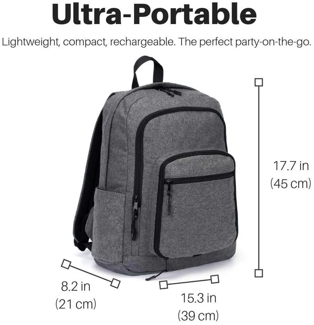 Alt view image 3 of 7 - Business Bluetooth Speaker Backpack with 20-Watt Speakers & Subwoofer for Parties/Festivals/Beach. Works with iPhone & Android (Gray)
