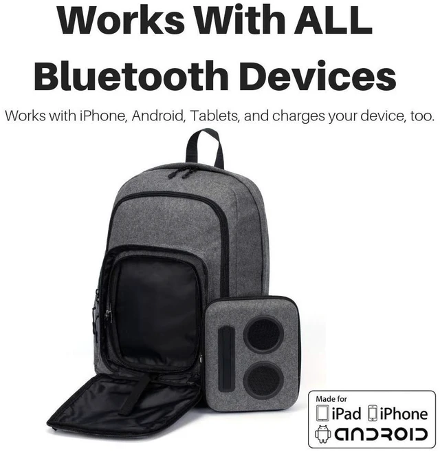 Alt view image 5 of 7 - Business Bluetooth Speaker Backpack with 20-Watt Speakers & Subwoofer for Parties/Festivals/Beach. Works with iPhone & Android (Gray)