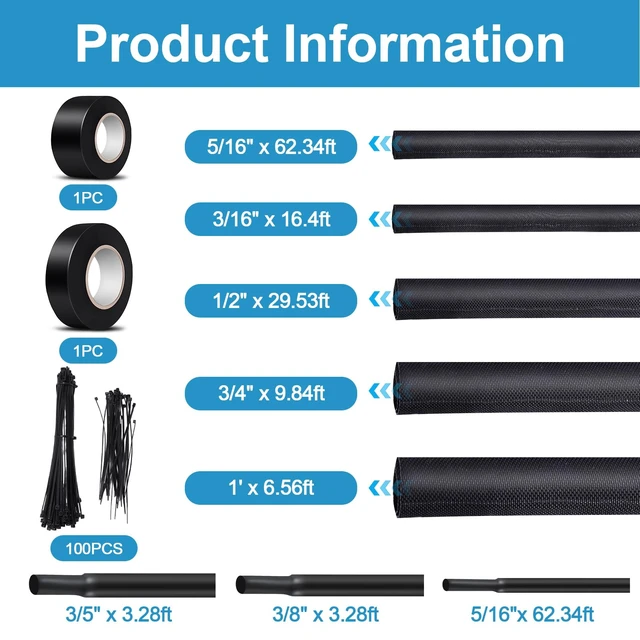 Alt view image 2 of 7 - Automotive Split Wire Loom Kit, Heat Resistant & Chew Resistant Split Conduit for Engine Bay, Cable Management Sleeve with Heat Shrink, Silicone Tape & Zip Ties
