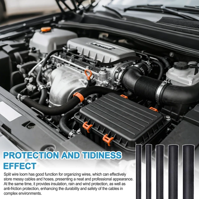 Alt view image 5 of 7 - Automotive Split Wire Loom Kit, Heat Resistant & Chew Resistant Split Conduit for Engine Bay, Cable Management Sleeve with Heat Shrink, Silicone Tape & Zip Ties