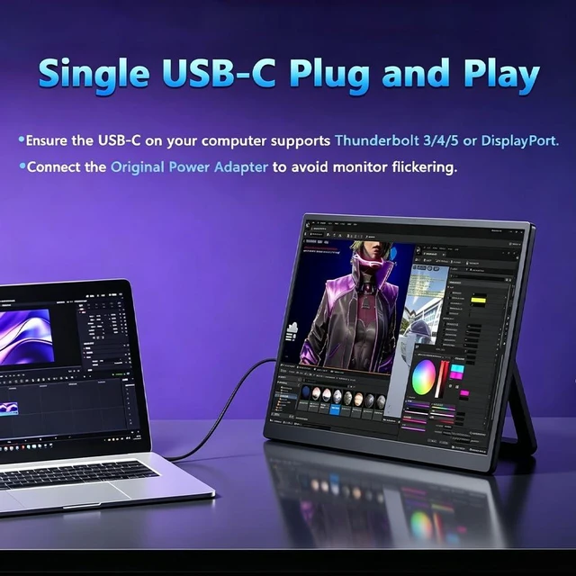 Alt view image 5 of 7 - 16 Inch 2.5K QHD Portable Monitor, 144Hz USB-C 16:10 Gaming Monitor 2560x1600 HDR second screen for laptop, MacBook, PC, PS5 and Xbox, with HDMI, VESA mounting holes and 180° portrait stand