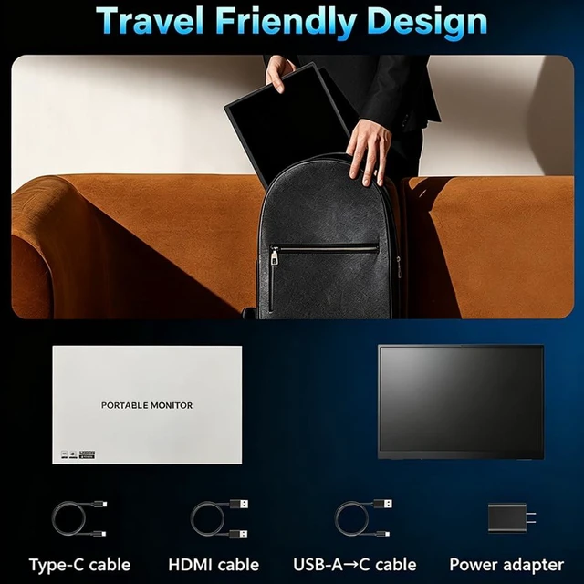 Alt view image 7 of 7 - 16 Inch 2.5K QHD Portable Monitor, 144Hz USB-C 16:10 Gaming Monitor 2560x1600 HDR second screen for laptop, MacBook, PC, PS5 and Xbox, with HDMI, VESA mounting holes and 180° portrait stand
