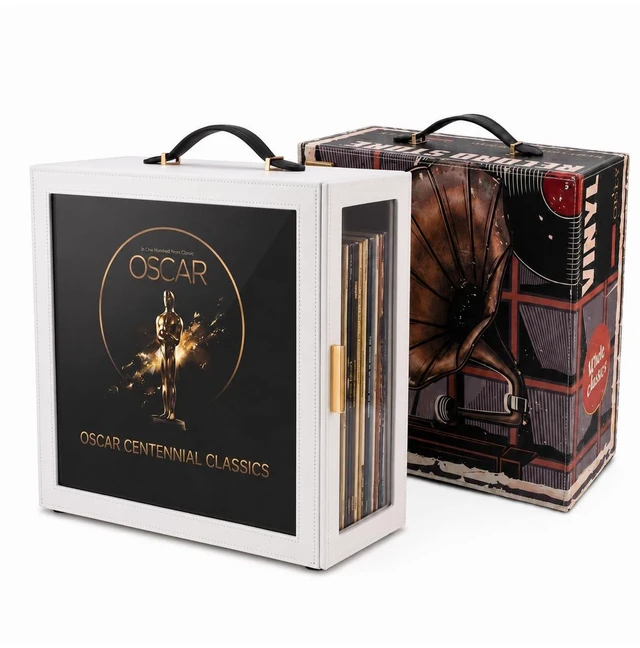 Main image of Vinyl Record Storage Box with Clear Display Window, Vintage Portable LP Case with Side-Opening Door, Holds Up to 35 Albums (12-Inch), Retro Gramophone PU Leather Record Holder for Audiophiles