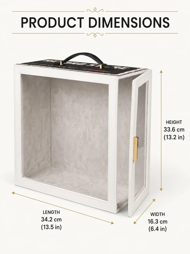 Alt view image 5 of 7 - Vinyl Record Storage Box with Clear Display Window, Vintage Portable LP Case with Side-Opening Door, Holds Up to 35 Albums (12-Inch), Retro Gramophone PU Leather Record Holder for Audiophiles