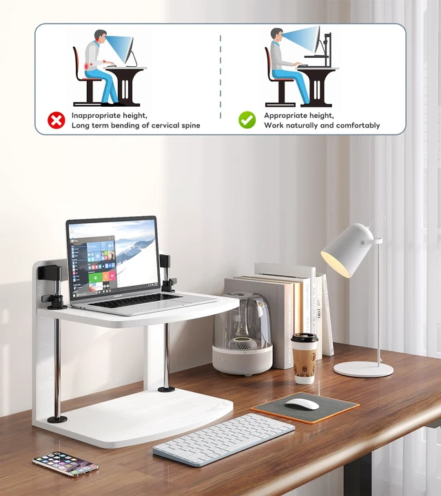 Alt view image 3 of 7 - 15.6 14 13.3 Inch Laptop Computer Monitor Stand Riser for Reduced Neck Strain, Adjustable Height Desk Shelf Organizer Monitor Riser Stand for PC Monitor Laptop - Withe - Wood Grain, MR01-L