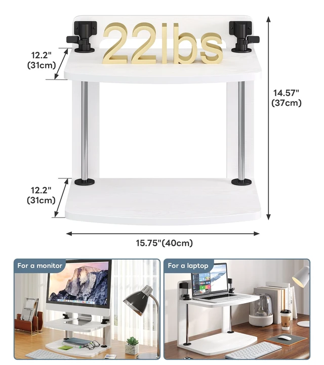 Alt view image 6 of 7 - 15.6 14 13.3 Inch Laptop Computer Monitor Stand Riser for Reduced Neck Strain, Adjustable Height Desk Shelf Organizer Monitor Riser Stand for PC Monitor Laptop - Withe - Wood Grain, MR01-L