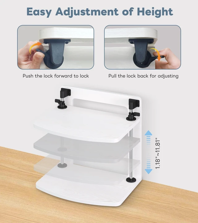 Alt view image 5 of 7 - 15.6 14 13.3 Inch Laptop Computer Monitor Stand Riser for Reduced Neck Strain, Adjustable Height Desk Shelf Organizer Monitor Riser Stand for PC Monitor Laptop - Withe - Wood Grain, MR01-L