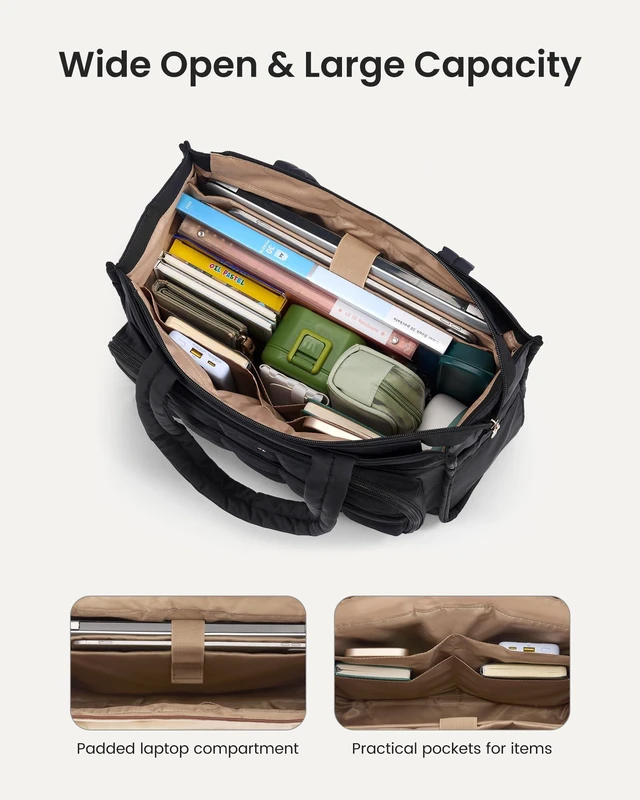 Alt view image 6 of 7 - Teacher Tote Bag for Women Work Laptop Purse With Large Cup Holder Large Puffer Nurse Handbag Bible Diaper Tote for Gifts, Waterproof Computer Bag for Business Travel Office College