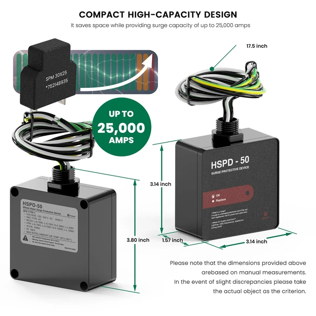 Alt view image 3 of 6 - Upgrade HSPD Square Whole Home Surge Protective Device, Type 1 SPD, Whole House Surge Protector, HVAC Surge Protection, 120/240VAC (HSPD-50)