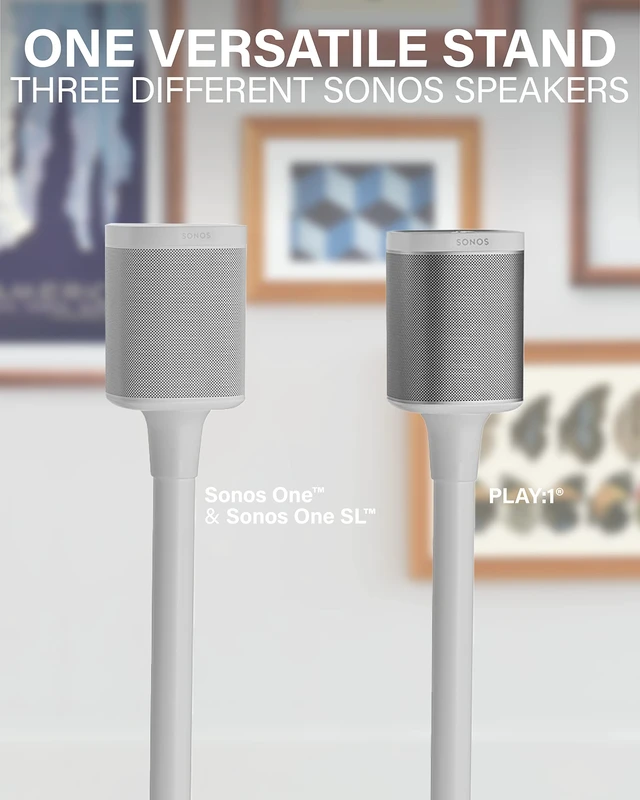Alt view image 2 of 7 - Speaker Stand for Sonos One, One SL & Play:1 - Premium Fixed Height Speaker Stands w/Built-in Cable Channels & Easy 3-Step Install White, Single