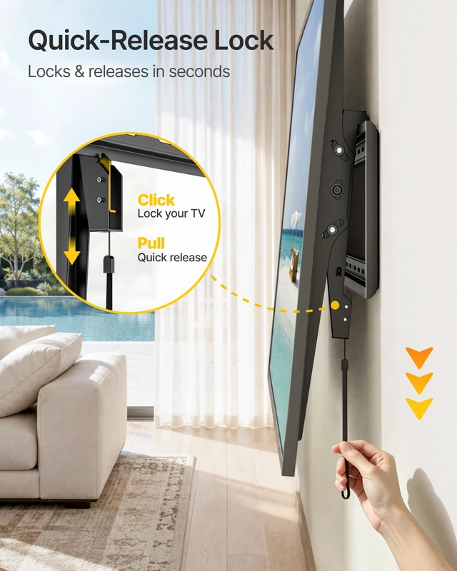 Alt view image 5 of 7 - Heavy Duty Tilting TV Wall Mount for 50-100 Inch TVs up to 220 lb ±10° tool-free tilt reduces glare; 4X load tested, one-piece wall plate, max VESA 900x600mm, 16/18/24/32" wood-stud spacing