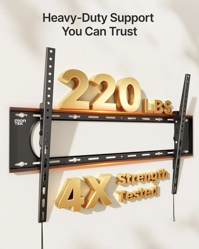 Alt view image 3 of 7 - Heavy Duty Tilting TV Wall Mount for 50-100 Inch TVs up to 220 lb ±10° tool-free tilt reduces glare; 4X load tested, one-piece wall plate, max VESA 900x600mm, 16/18/24/32" wood-stud spacing
