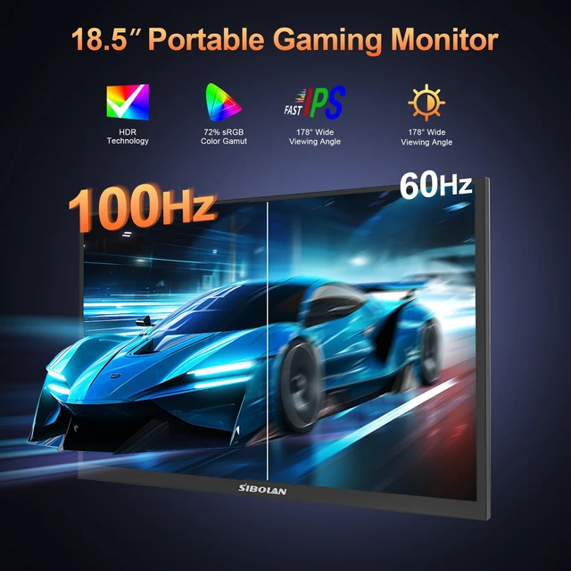 Alt view image 4 of 7 - Portable Monitor 18.5inch 1080P FHD 100Hz Refresh Rate Gaming Monitor, 72% sRGB, IPS Panel, Dual USB-C & Mini-HDMI for Laptop, PC, Phone, Built-in Kickstand, Speakers