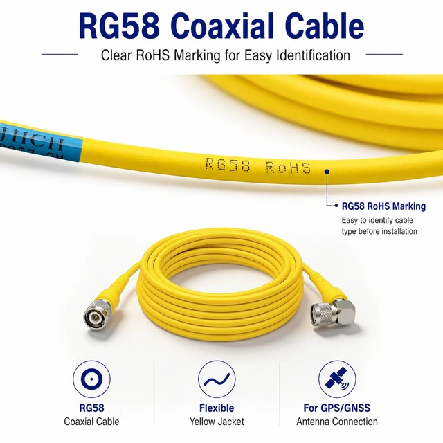 Alt view image 3 of 5 - 20m/66ft RTK GNSS GPS 58957 Antenna Cable Suitable for Trimble, Topcon, Leica receivers TNC Male to Right Angle TNC Male Low Loss RG58 coaxial Cable