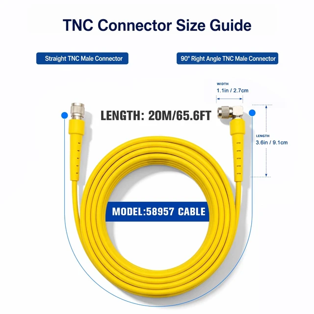 Alt view image 4 of 5 - 20m/66ft RTK GNSS GPS 58957 Antenna Cable Suitable for Trimble, Topcon, Leica receivers TNC Male to Right Angle TNC Male Low Loss RG58 coaxial Cable