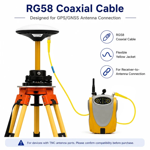 Alt view image 5 of 5 - 20m/66ft RTK GNSS GPS 58957 Antenna Cable Suitable for Trimble, Topcon, Leica receivers TNC Male to Right Angle TNC Male Low Loss RG58 coaxial Cable