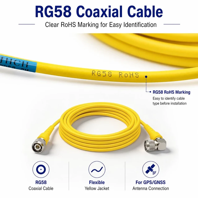 Alt view image 3 of 5 - 15m/49ft RTK GNSS GPS 58957 Antenna Cable Suitable for Trimble, Topcon, Leica receivers TNC Male to Right Angle TNC Male Low Loss RG58 coaxial Cable