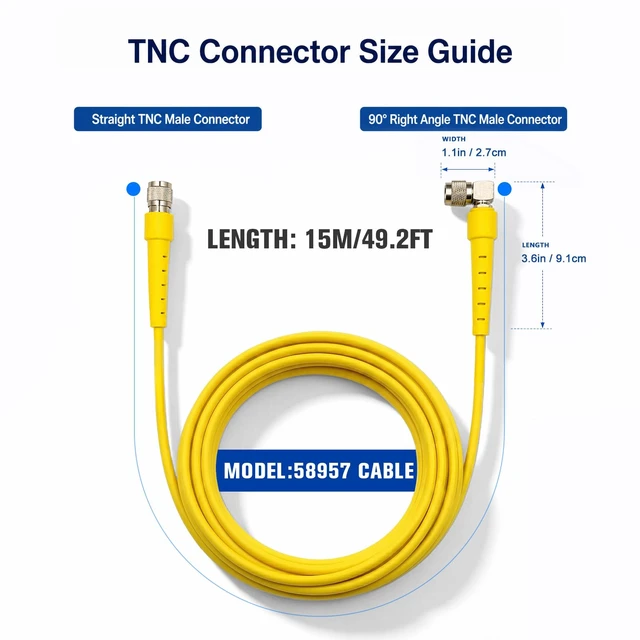 Alt view image 4 of 5 - 15m/49ft RTK GNSS GPS 58957 Antenna Cable Suitable for Trimble, Topcon, Leica receivers TNC Male to Right Angle TNC Male Low Loss RG58 coaxial Cable